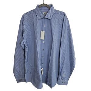 NEW Unlisted Kenneth Cole Dress Shirt Blue White Gingham Checker Men XL Slim Fit